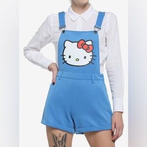 Hello Kitty Blue Short Overalls with Red Bow Graphic Size Large